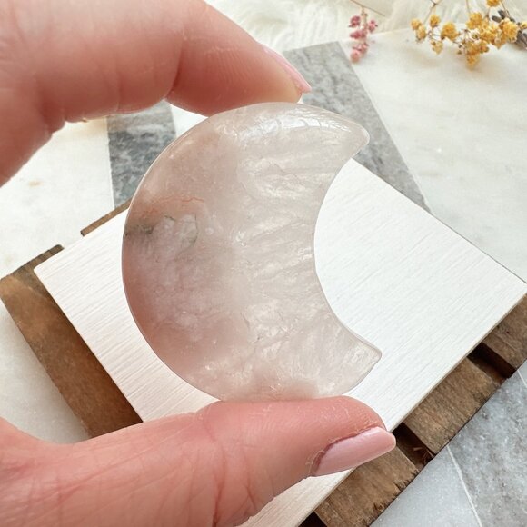 Gorgeous Small Flower Agate Moon Carving - Picture 1 of 6